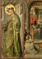 St. Dorothea, linkes Flügelbild eines Polyptychons